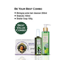 Kombi Be Your Best — Shafair Plus + Bhringraj Amla Haarreiniger + Shalocks Premium, 100 Gramm + 200 ml + 100 ml