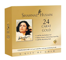 Set 24 Carat Gold — Gold Plus Hautstrahlungs-Gel + Feuchtigkeitscreme + Gold Plus Verschönerungsmaske + Anti-Age Peeling-Scrub, 190 Gramm