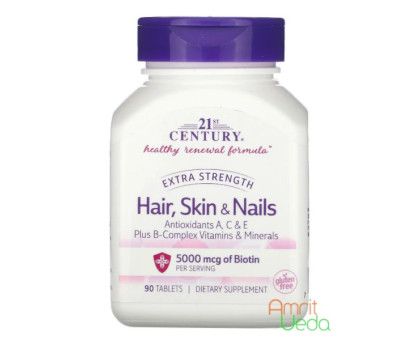 Hair, skin & nails Extra strength 21st Century, 90 tabletten